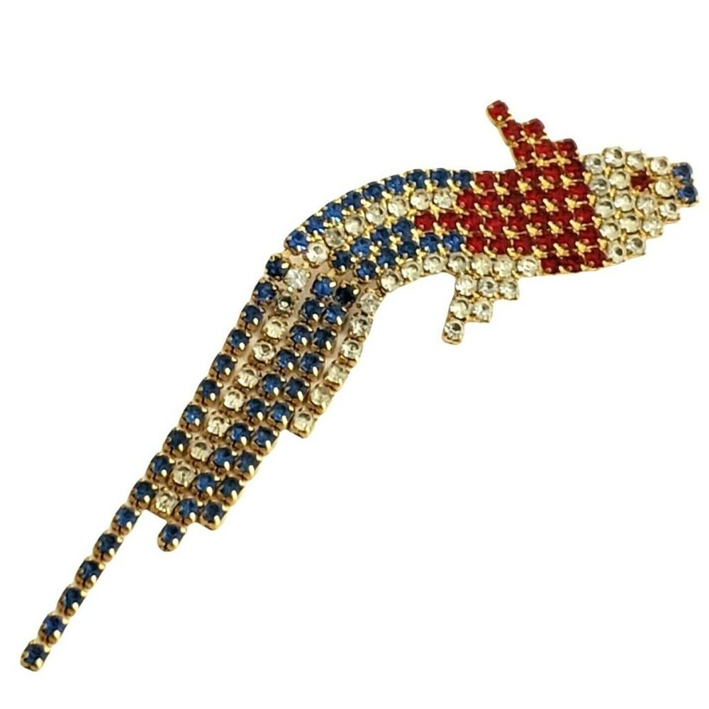 DOROTHY BAUER Fish Brooch Red White Blue Rhinestone